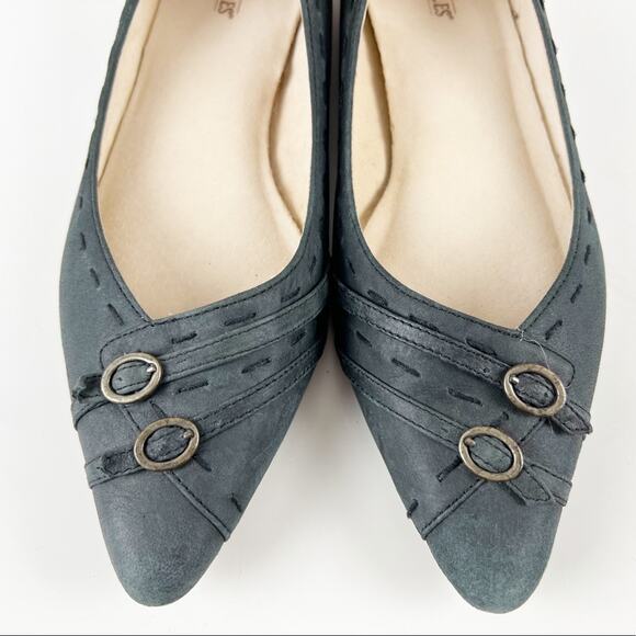 Seychelles Leather/Suede Pointed Toe Flats with Stitching & Buckle Design Size 8 - Picture 4 of 11